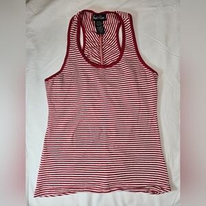 Susie Rose Juniors Red & White Striped Racerback Tank Top W/Back Ruching Size XL